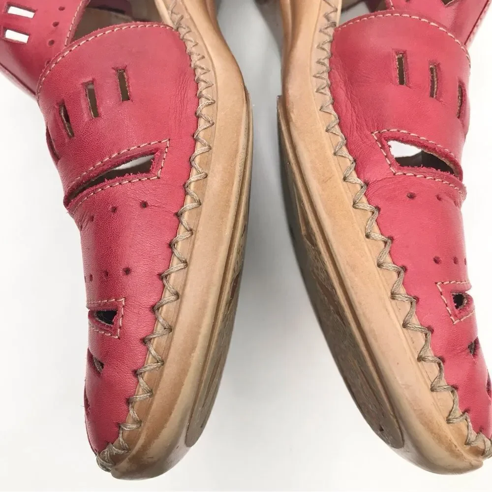 Remonte Dorndorf Red Leather Laser Cut Slip On Closed Toe Gladiator Shoes - Picture 9 of 16